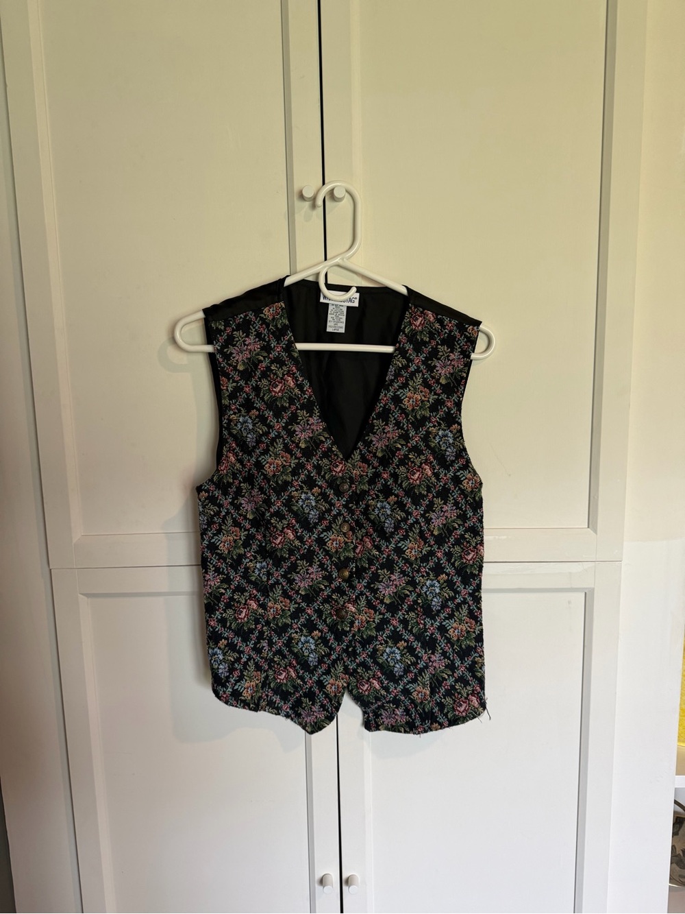Vintage White Stag Floral Tapestry Vest Black Cottagecore Boho Large